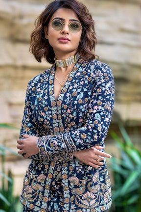 Samantha Ruth Prabhu in Blue Anupa Zardozi & Resham Silk Jacket Set