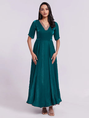 Marvelous Teal Blue Lace Work Organza Gown