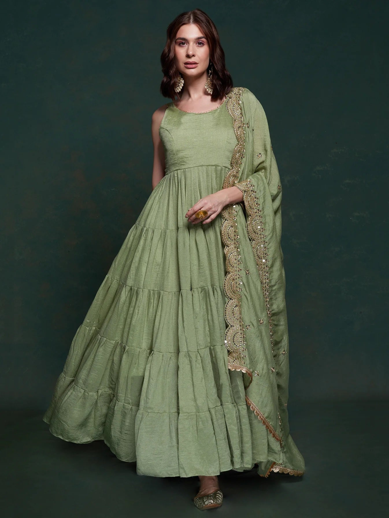 Sea Green Georgette Event Wear Gown with Heavy Dupatta Rim Zim Fashion Sea Green Georgette Event Wear Gown with Heavy Dupatta Rim Zim Fashion