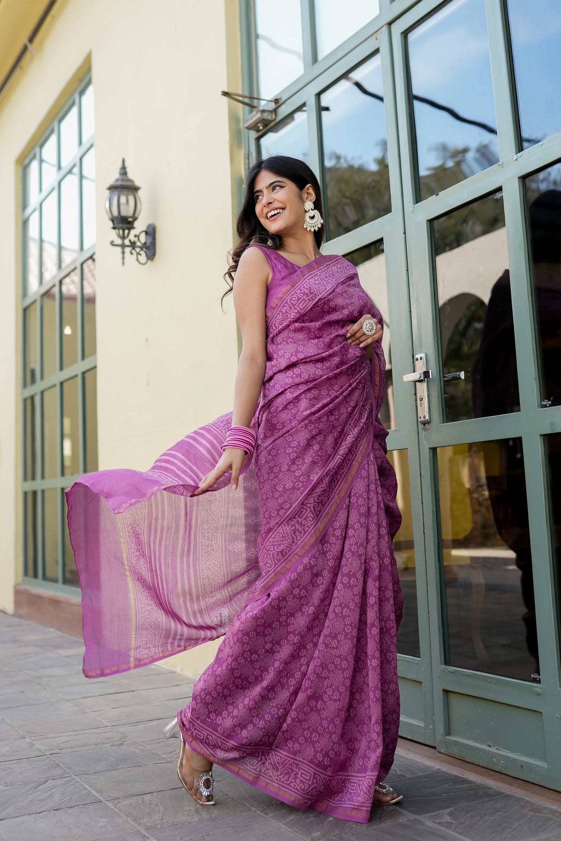 Ethereal Lavender Chanderi Handblock Saree