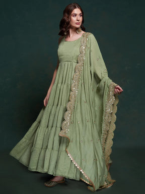 Awesome Sea Green Georgette Event Wear Gown with Heavy Dupatta