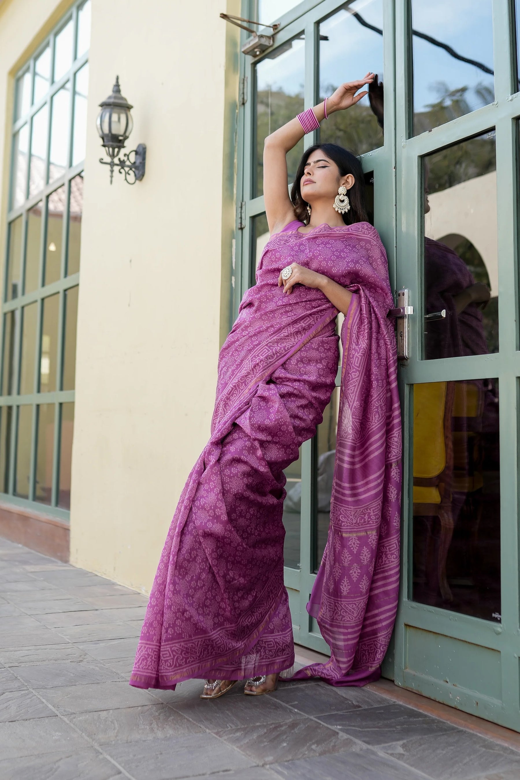 Ethereal Lavender Chanderi Handblock Saree