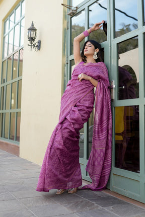 Ethereal Lavender Chanderi Handblock Saree