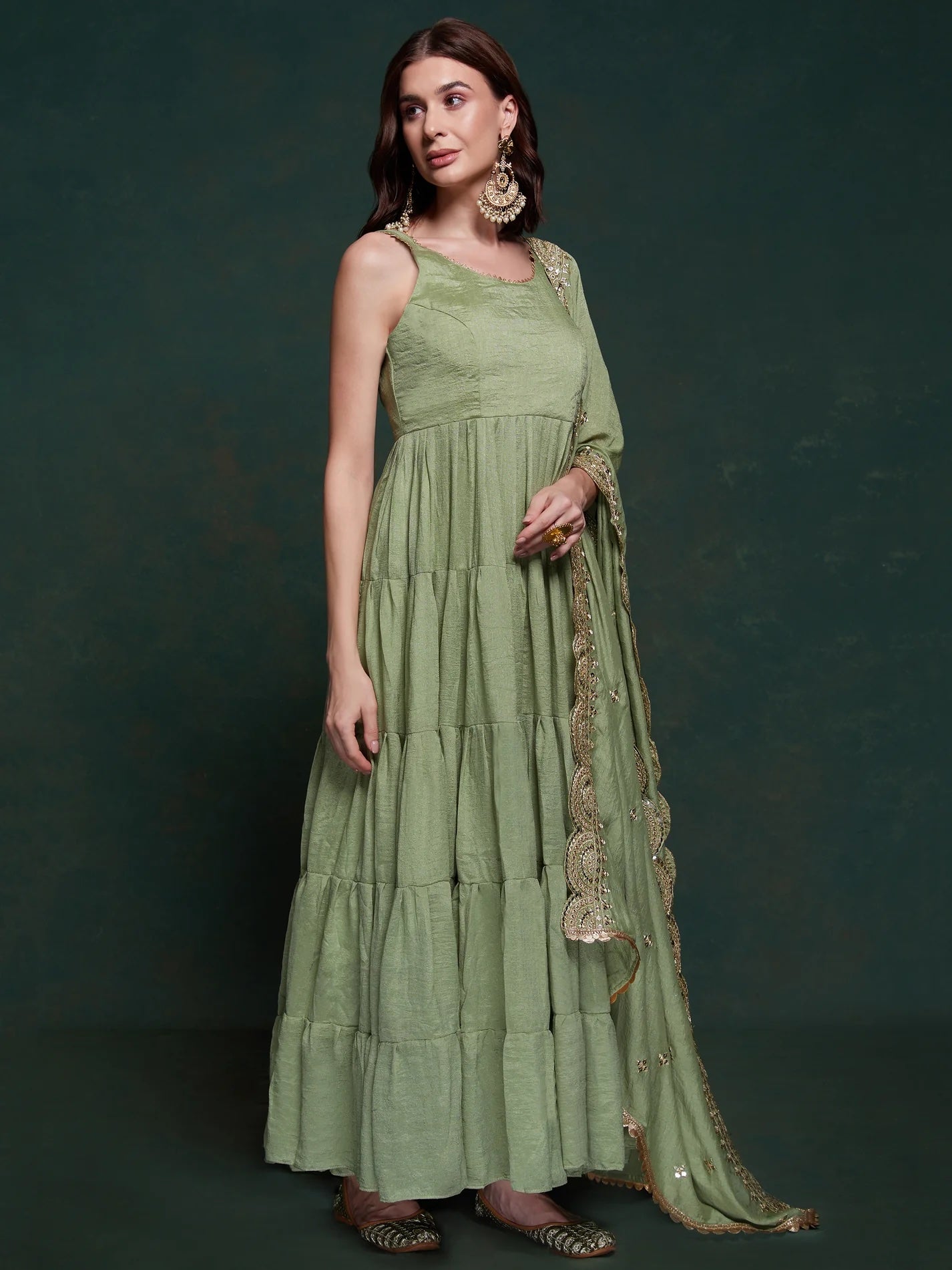 Awesome Sea Green Georgette Event Wear Gown with Heavy Dupatta