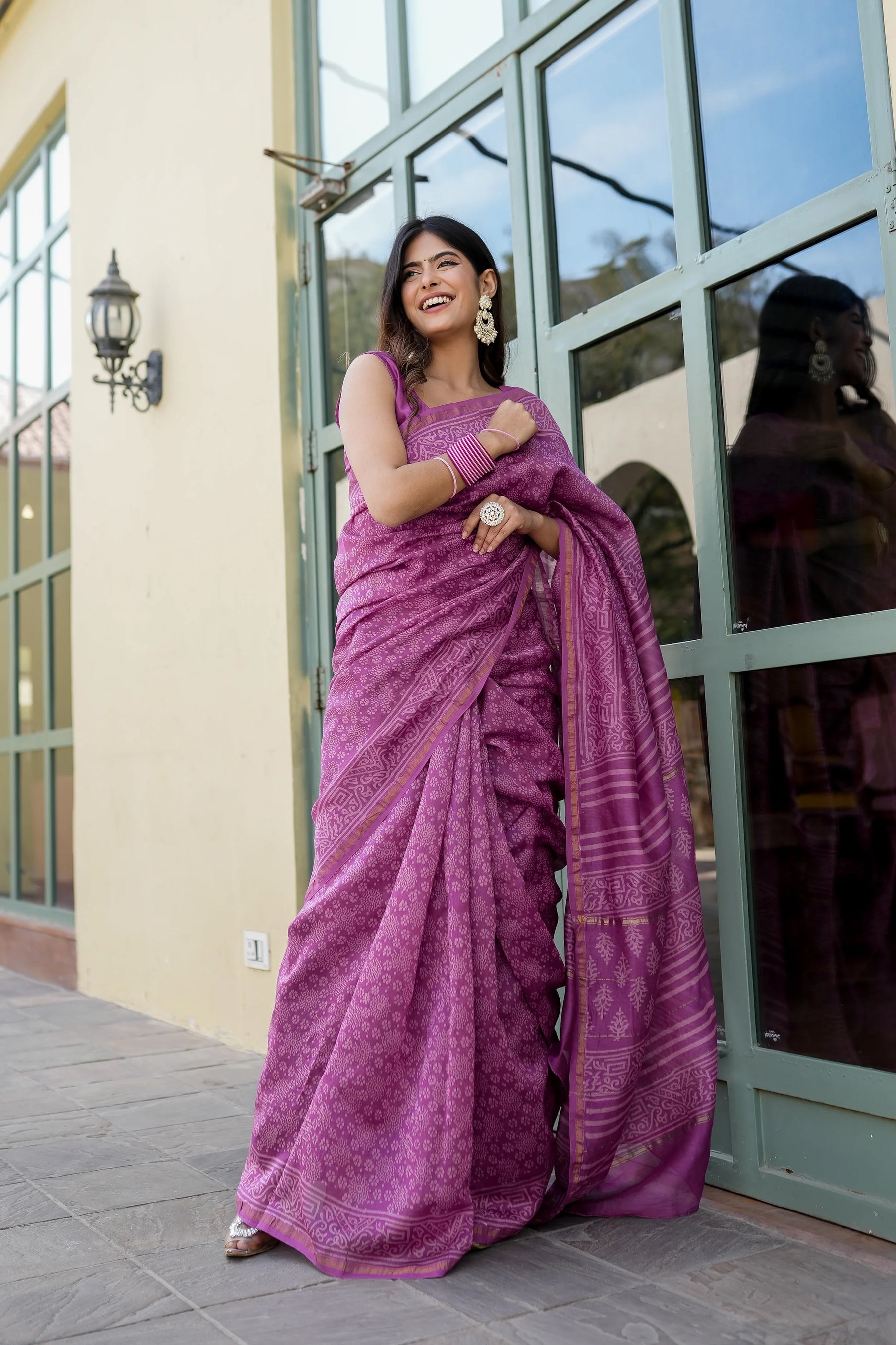 Ethereal Lavender Chanderi Handblock Saree