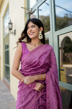 Ethereal Lavender Chanderi Handblock Saree