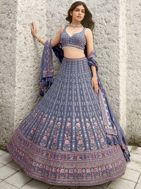 Grey Sequins Georgette Reception Wear Lehenga Choli