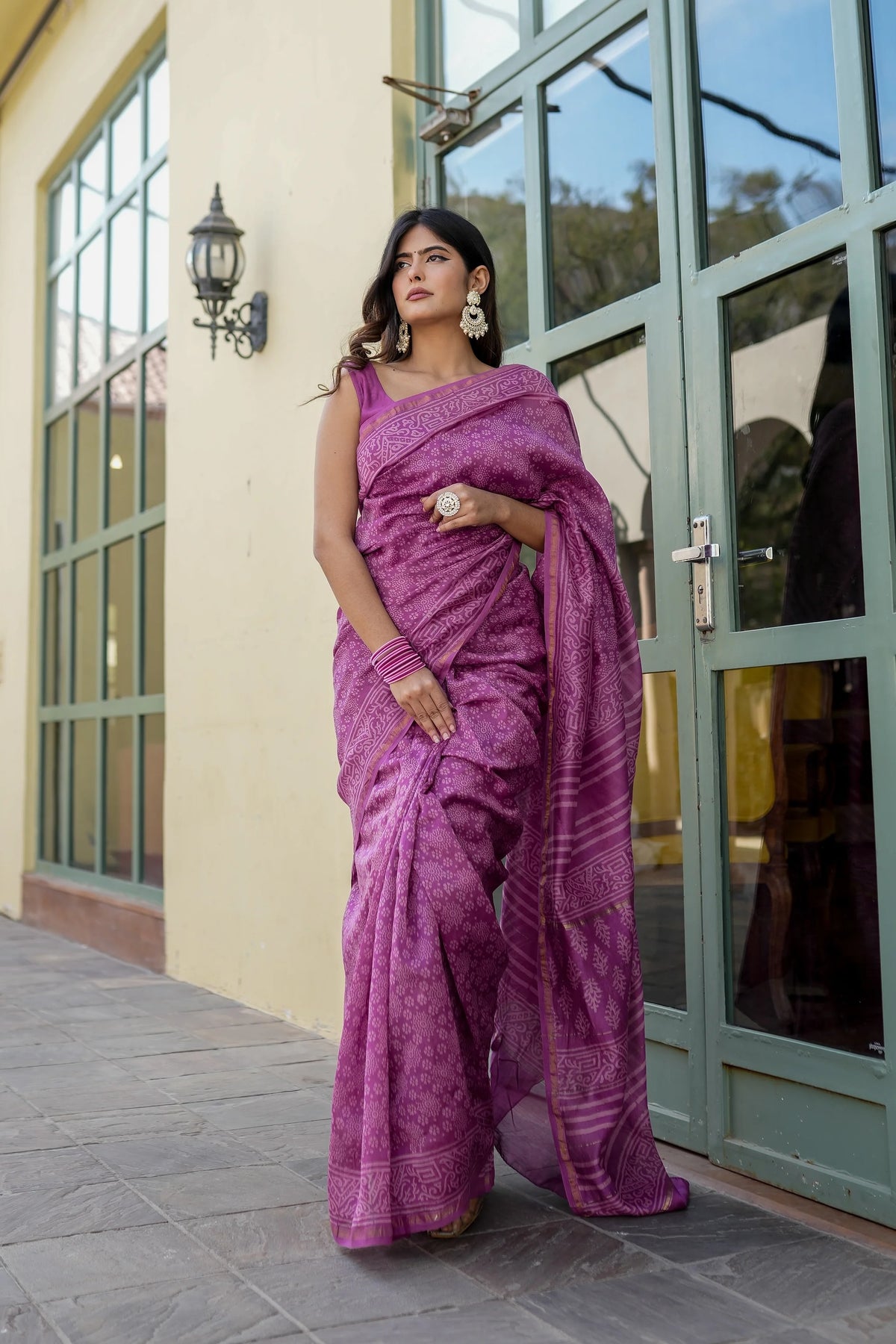 Ethereal Lavender Chanderi Handblock Saree