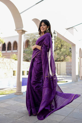 Lavender Visions Chanderi Handblock Saree