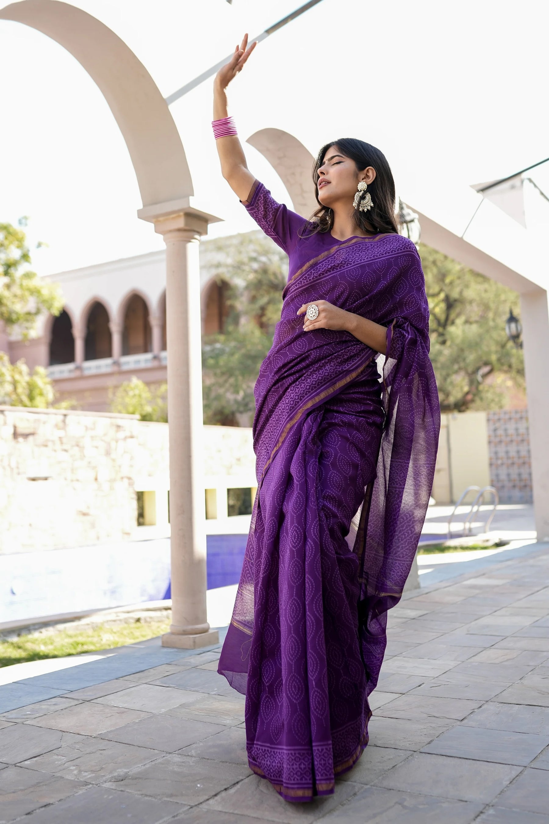 Lavender Visions Chanderi Handblock Saree