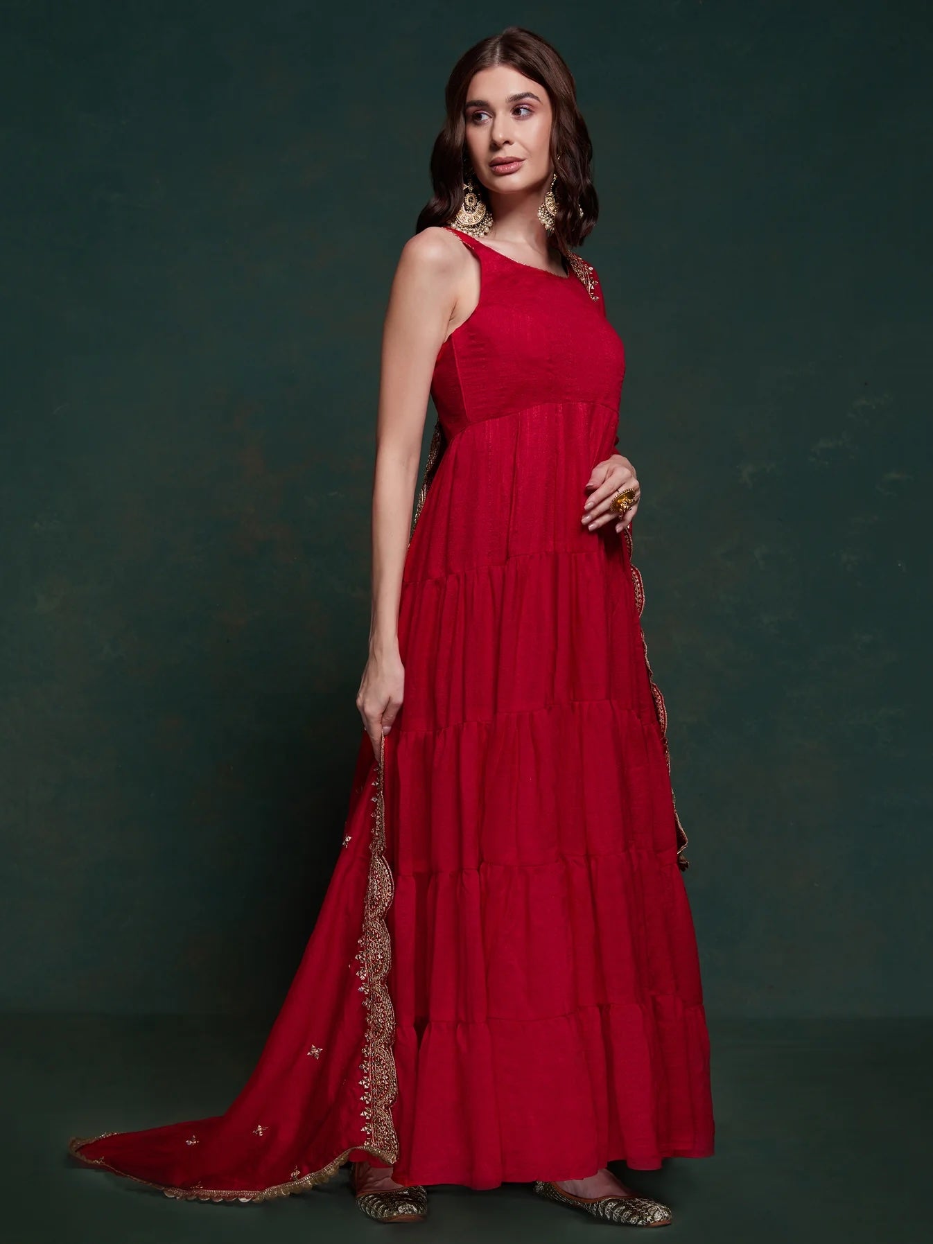 Fabulous Red Georgette Festival Wear Gown with Heavy Dupatta