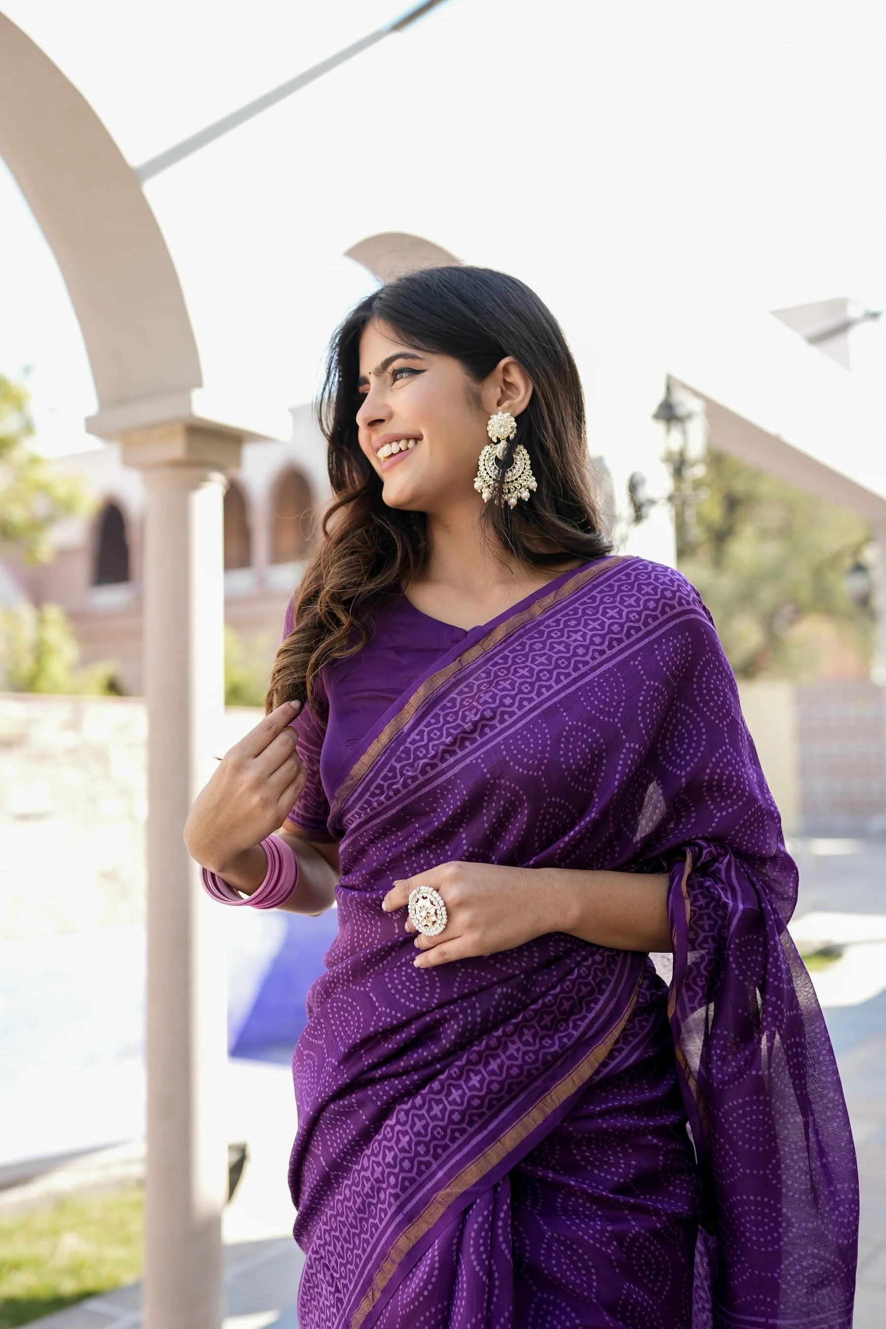 Lavender Visions Chanderi Handblock Saree