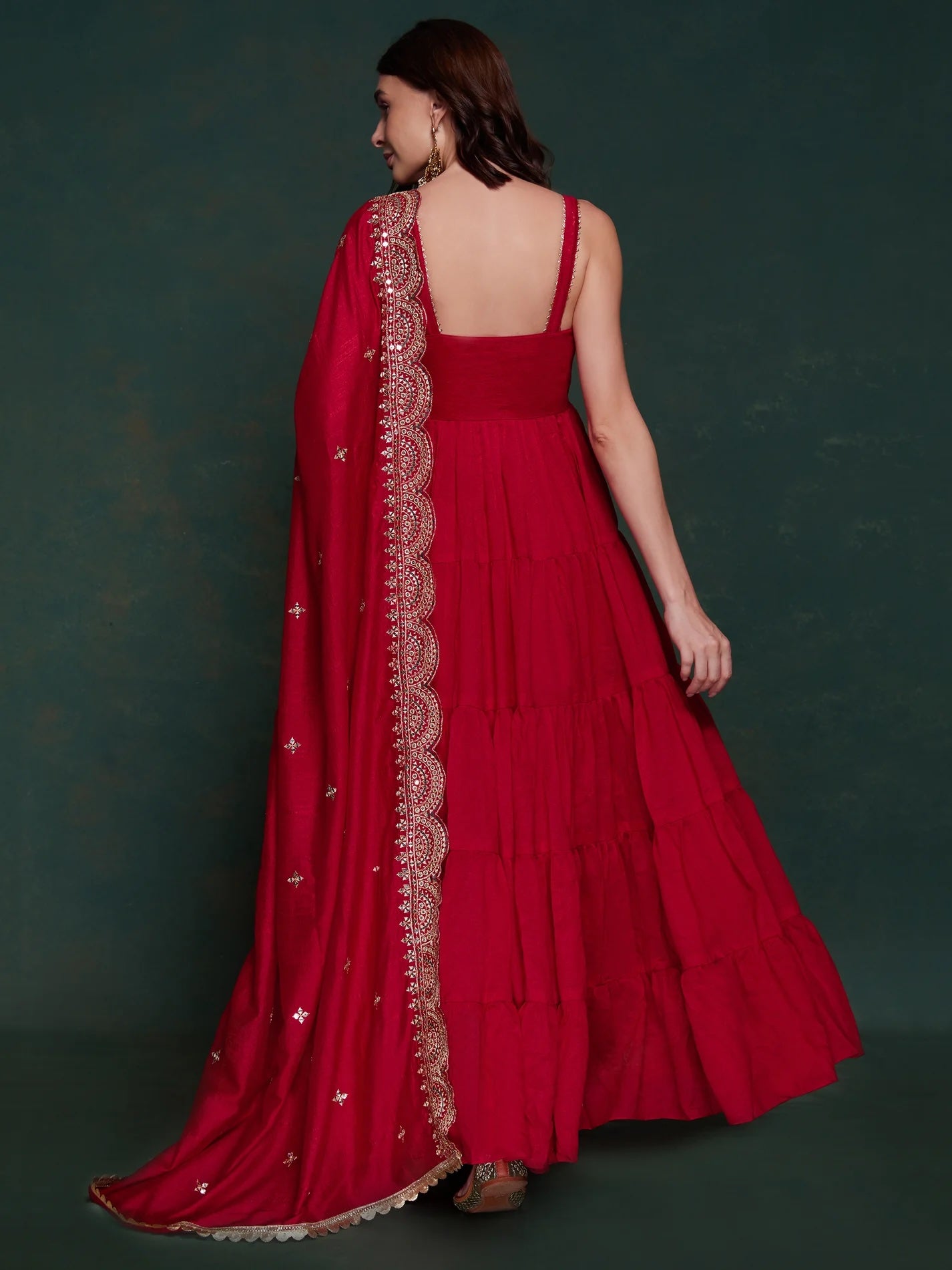 Fabulous Red Georgette Festival Wear Gown with Heavy Dupatta