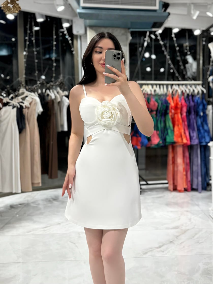 Veyla Side Open Mini Dress in White with Rope Strap