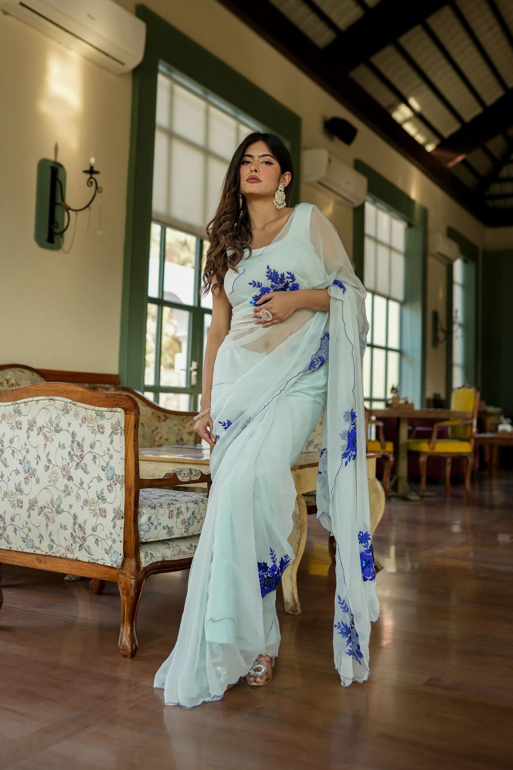 Chiffon Saree with White Sequins