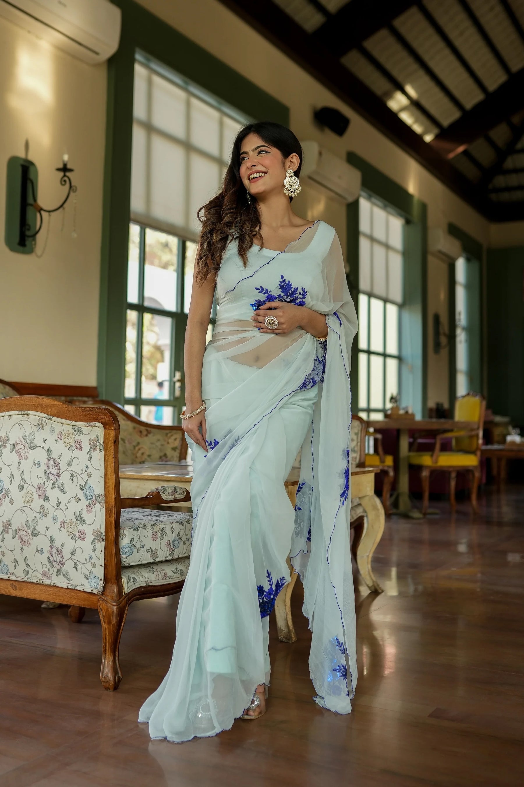 Chiffon Saree with White Sequins