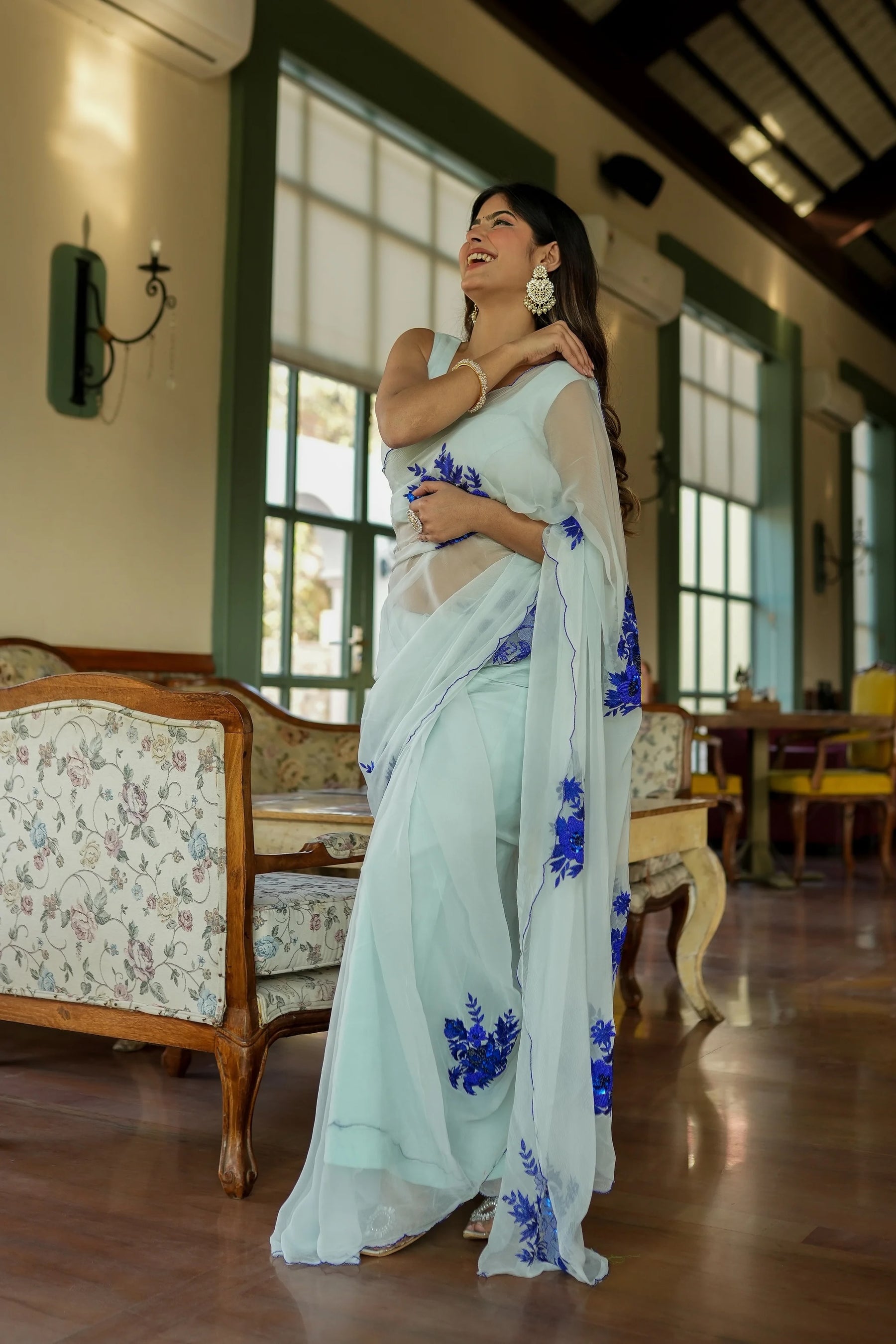 Chiffon Saree with White Sequins