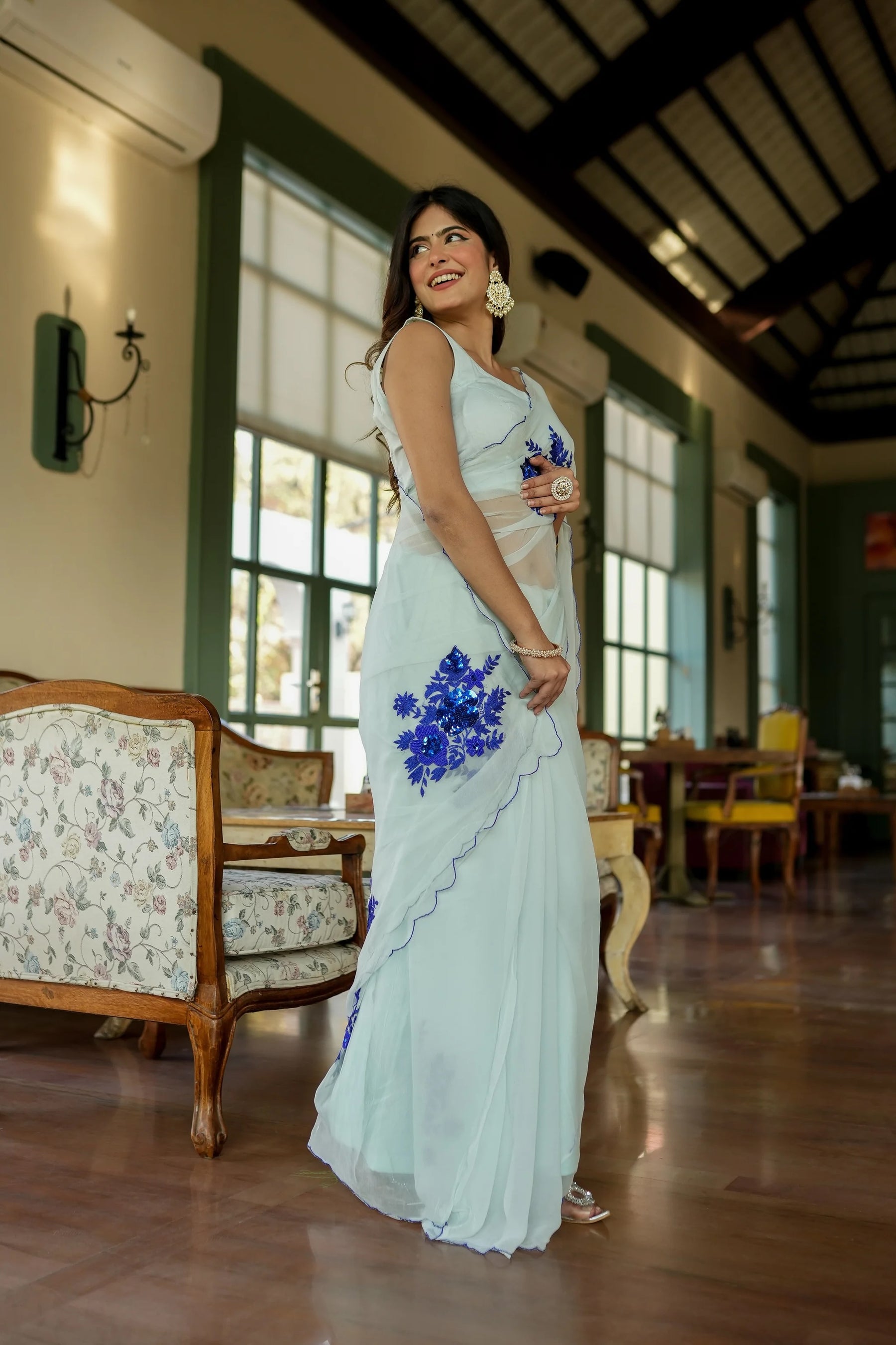 Chiffon Saree with White Sequins