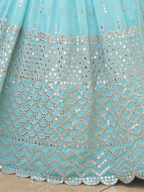 Sky-Blue Sequins Georgette Designer Lehenga Choli