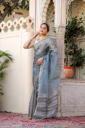 Radiant Foil Blossom Organza Saree