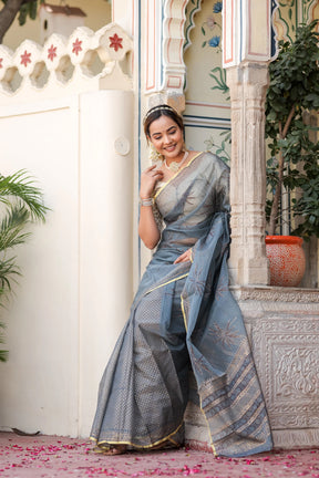 Radiant Foil Blossom Organza Saree