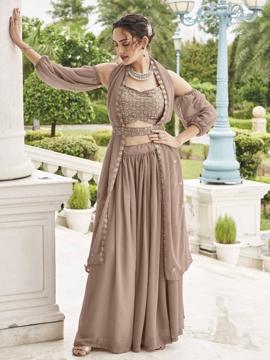 Globus Brown Embroidery Work Georgette Lehenga Choli