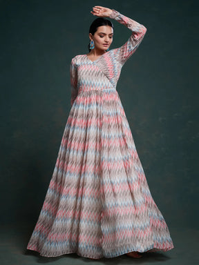 Captivating Multi-Color Printed Georgette Event Wear Gown