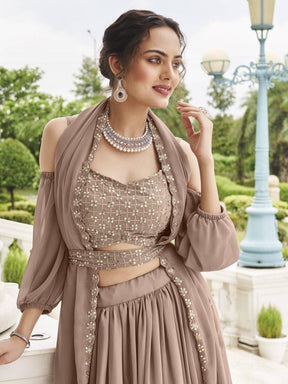 Globus Brown Embroidery Work Georgette Lehenga Choli