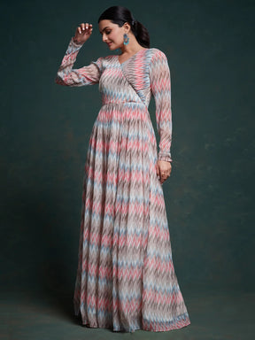 Captivating Multi-Color Printed Georgette Event Wear Gown