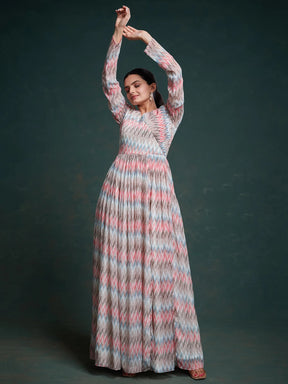 Captivating Multi-Color Printed Georgette Event Wear Gown