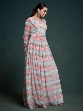 Captivating Multi-Color Printed Georgette Event Wear Gown