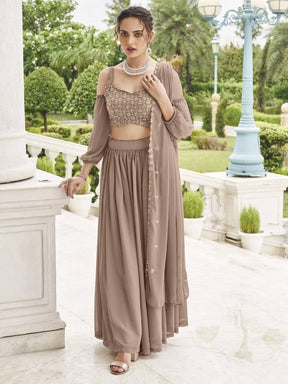 Globus Brown Embroidery Work Georgette Lehenga Choli