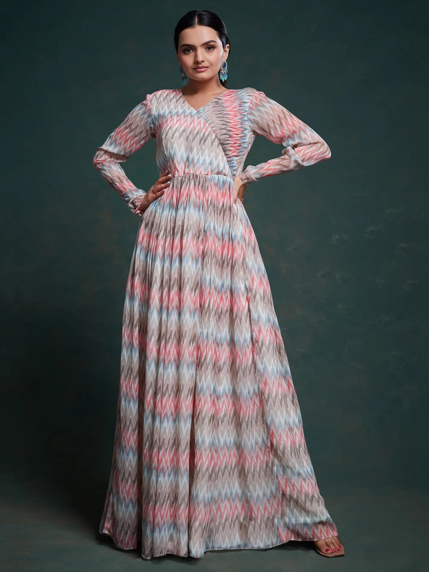 Captivating Multi-Color Printed Georgette Event Wear Gown