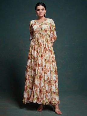 Multi-Color Floral Printed Georgette Festival Wear Gown