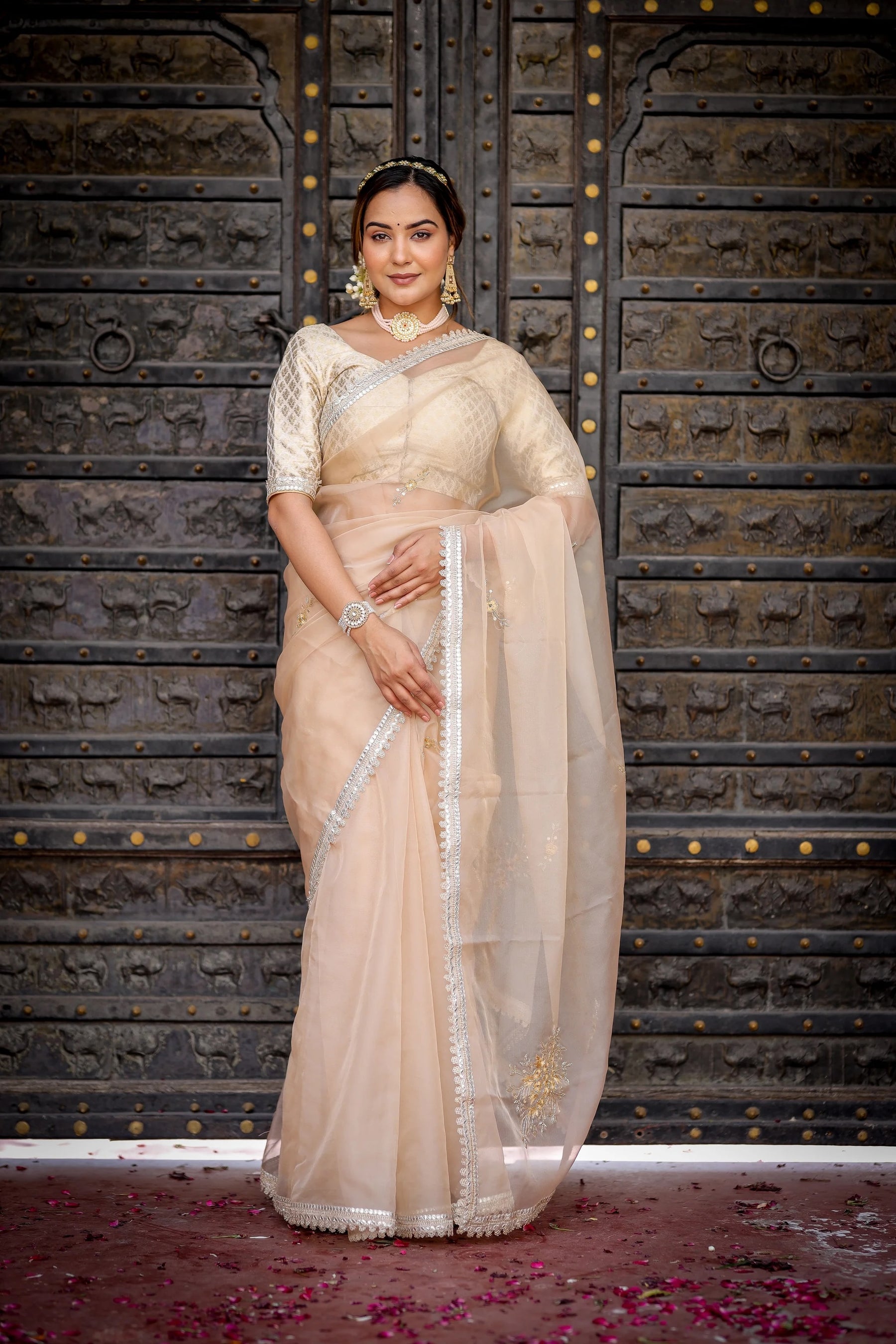 Ivory Whisper Beige Organza Saree