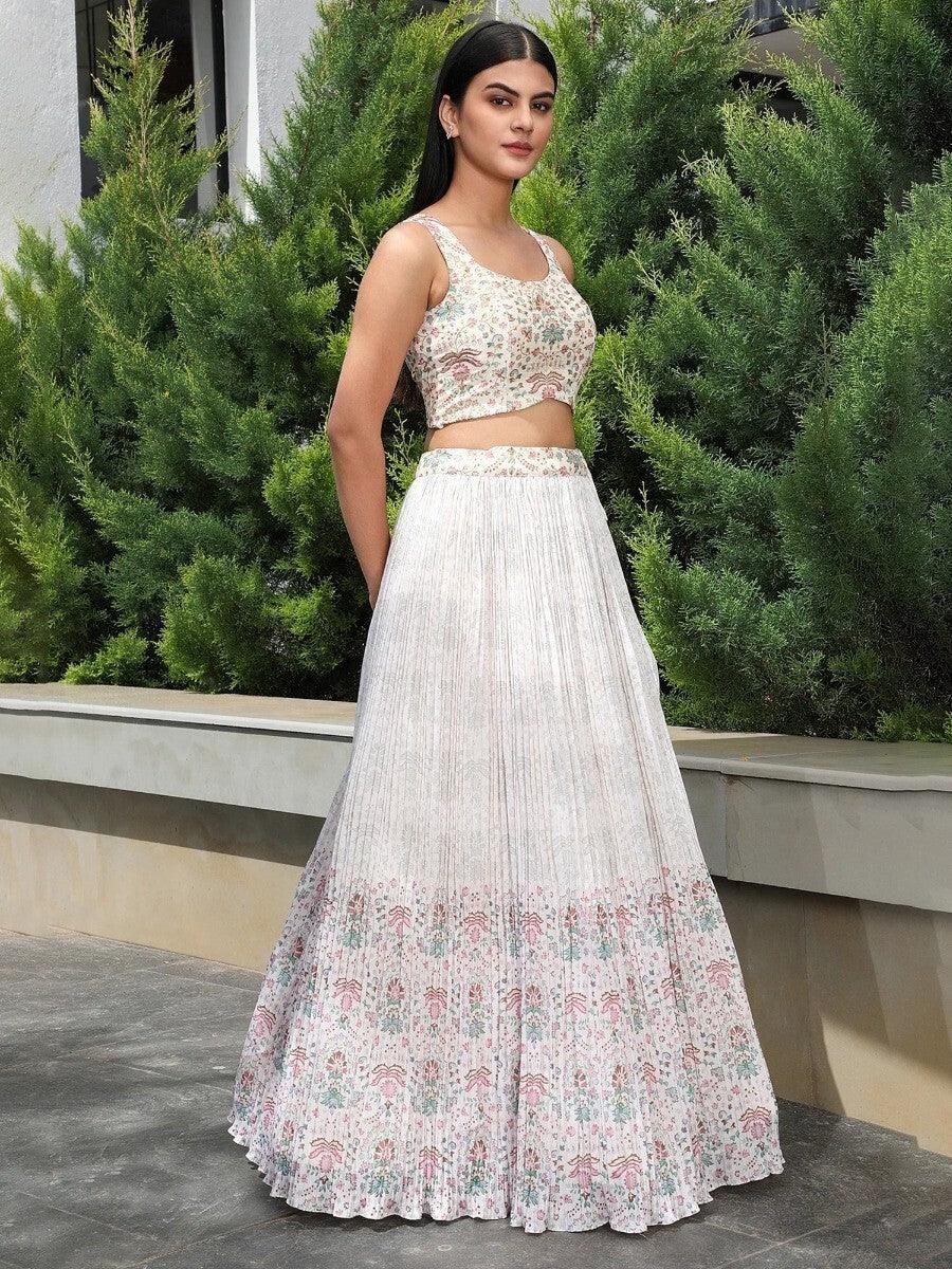 Splendid Off-White Georgette Wedding Lehenga Choli