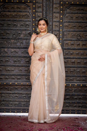 Ivory Whisper Beige Organza Saree