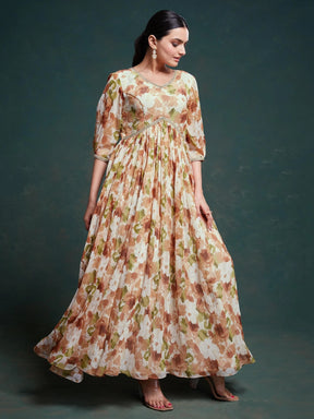 Multi-Color Floral Printed Georgette Festival Wear Gown