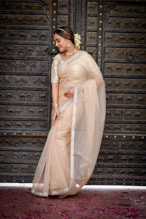 Ivory Whisper Beige Organza Saree