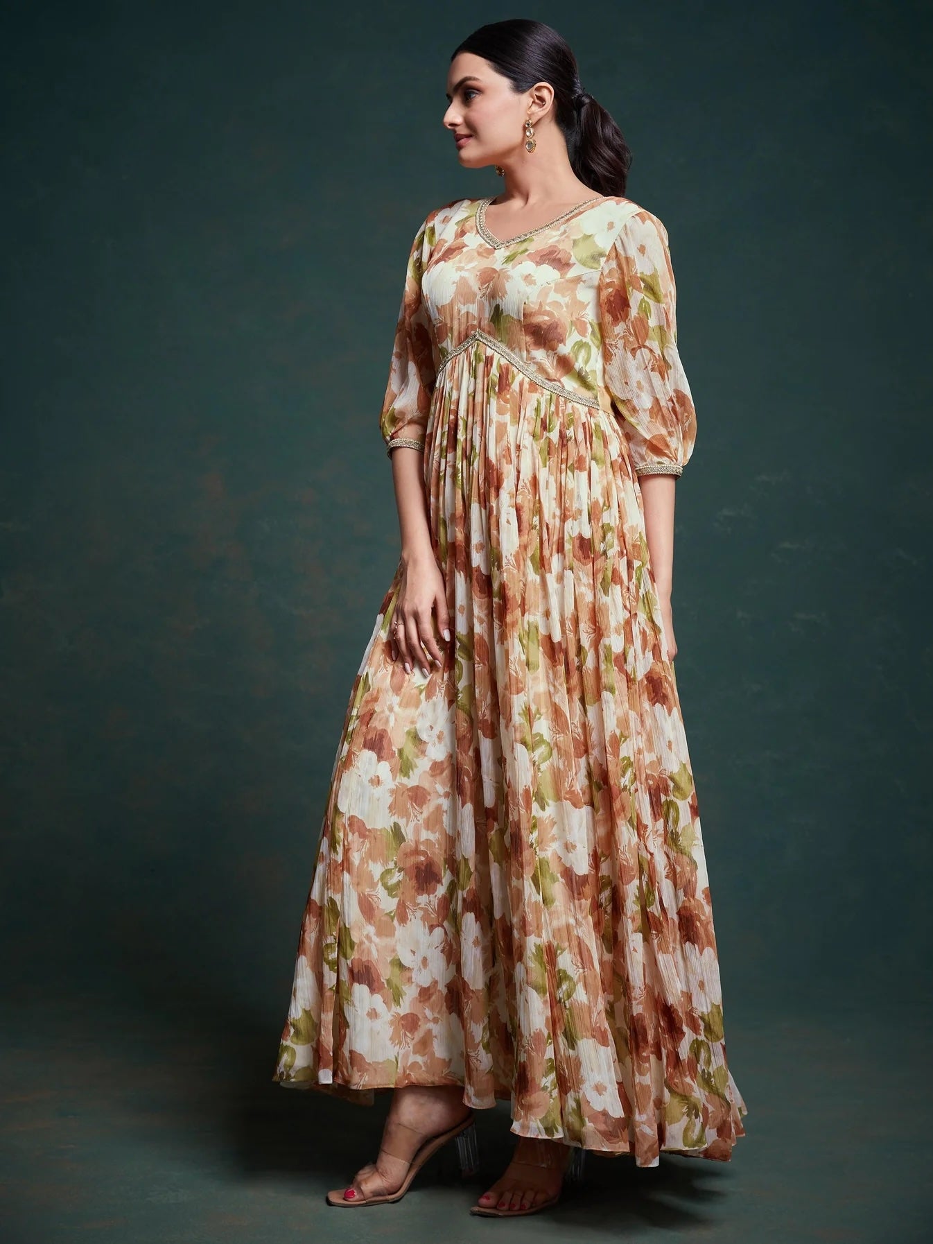 Multi-Color Floral Printed Georgette Festival Wear Gown