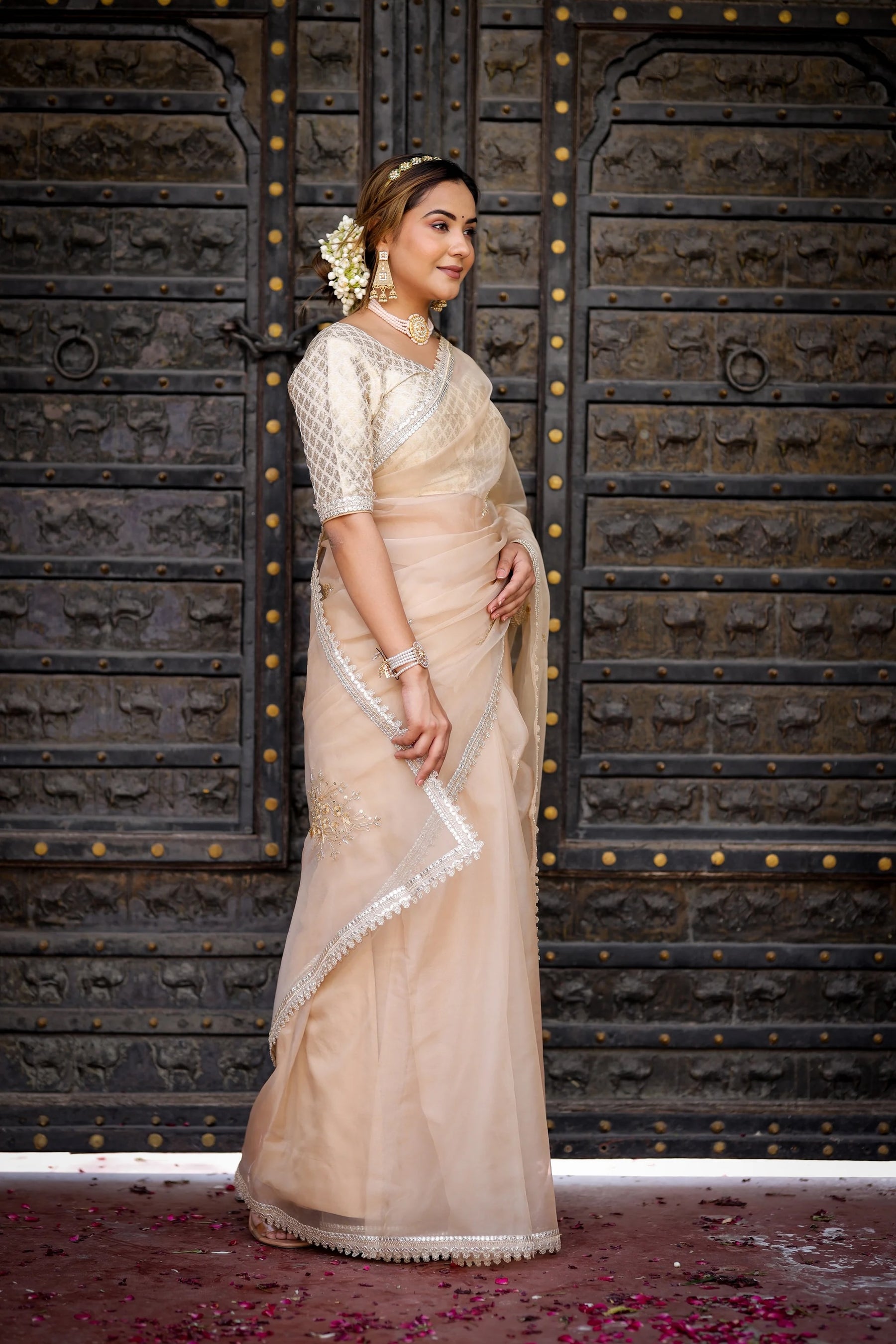 Ivory Whisper Beige Organza Saree