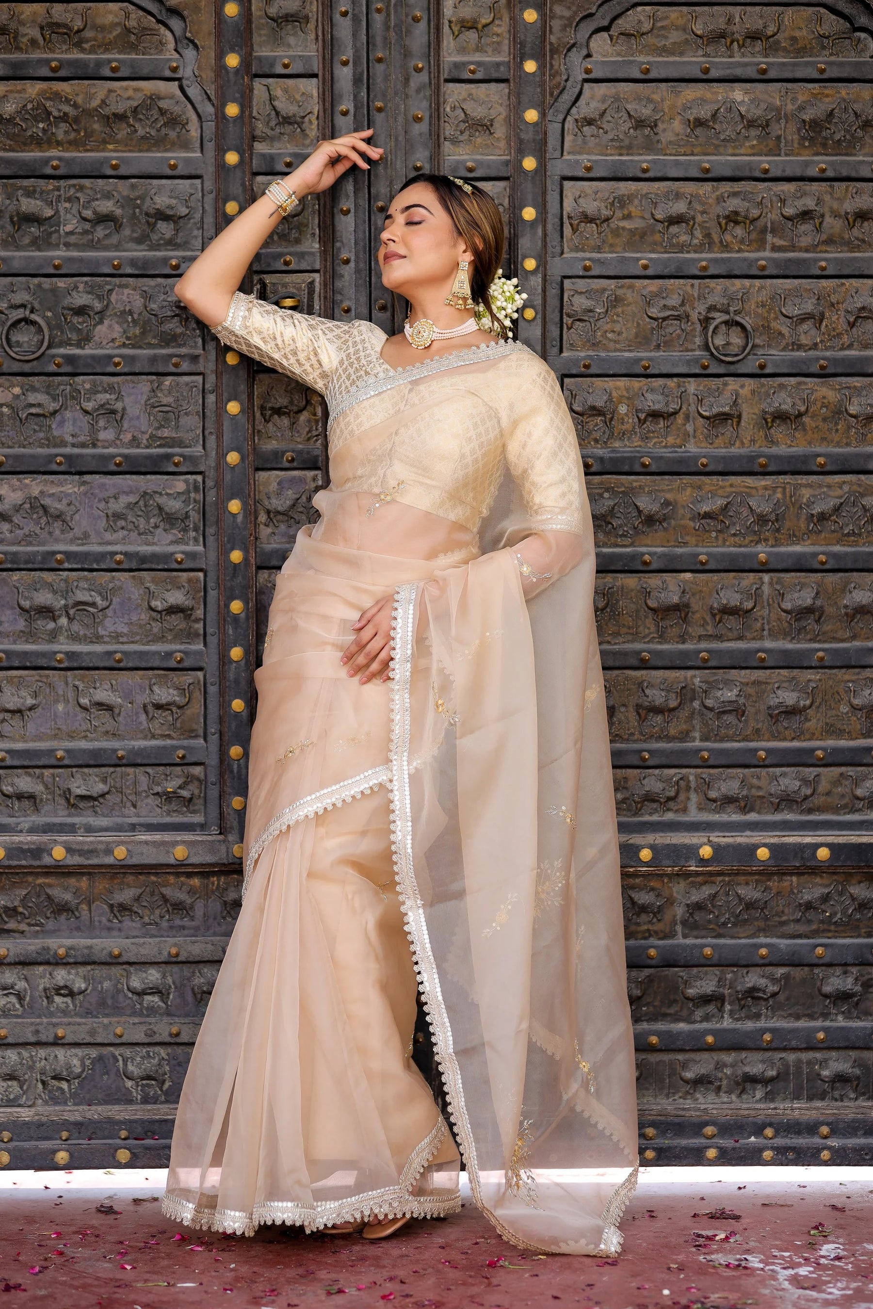 Ivory Whisper Beige Organza Saree