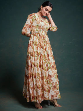 Multi-Color Floral Printed Georgette Festival Wear Gown