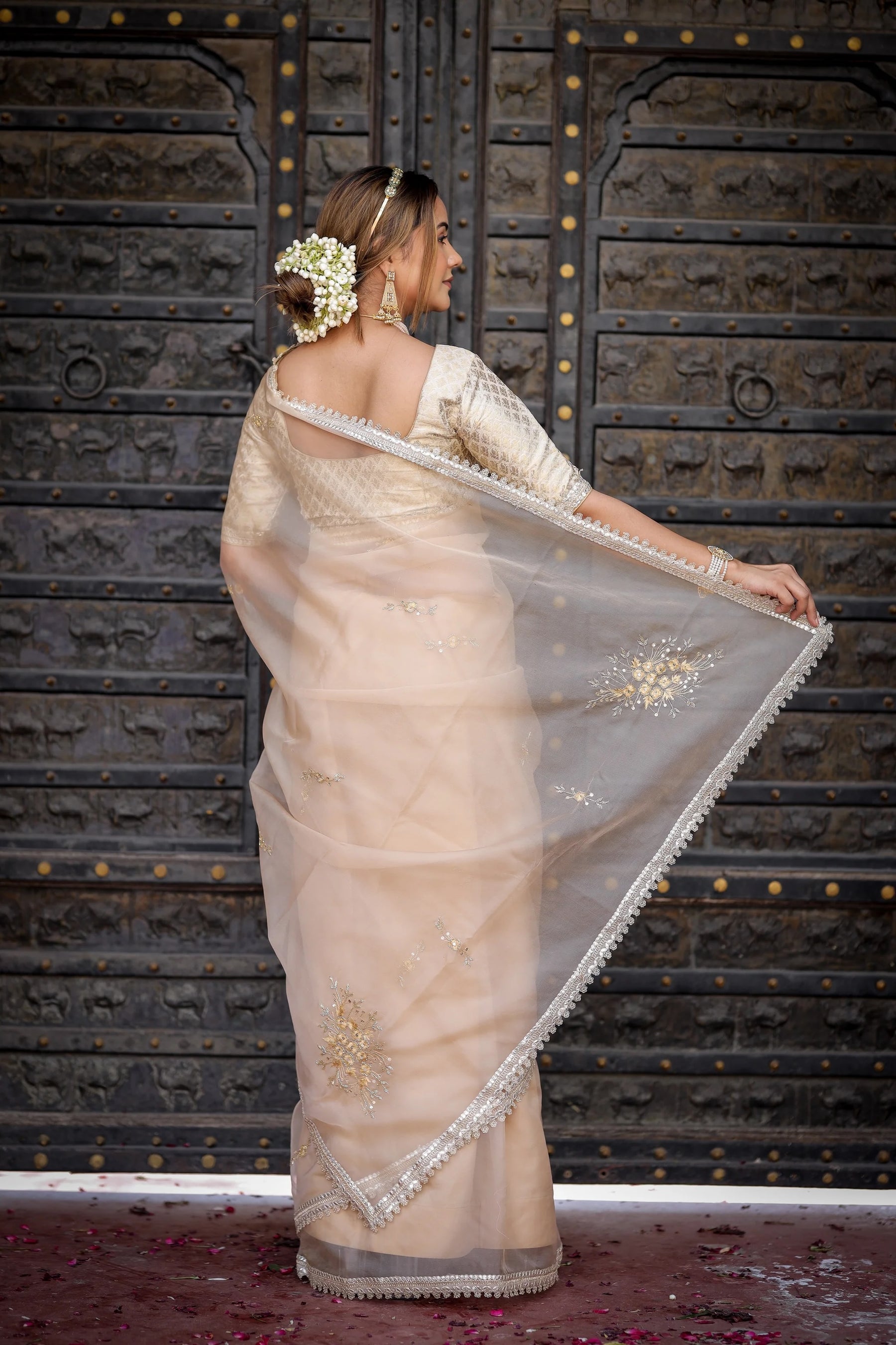 Ivory Whisper Beige Organza Saree