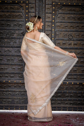 Ivory Whisper Beige Organza Saree