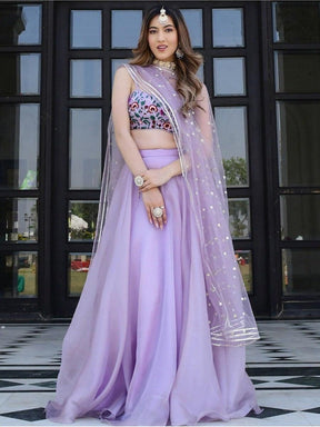 Fantastic Lavender Organza Reception Wear Lehenga Choli