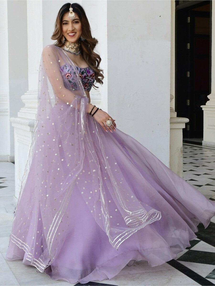 Fantastic Lavender Organza Reception Wear Lehenga Choli