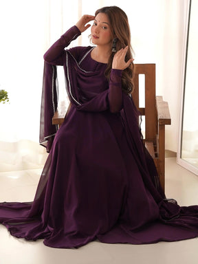 Mesmerizing Purple Georgette Event Wear Gown with Dupatta