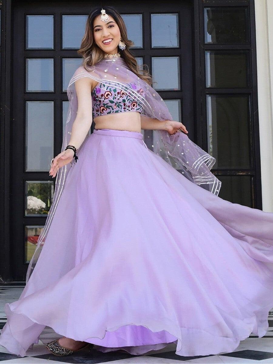 Fantastic Lavender Organza Reception Wear Lehenga Choli