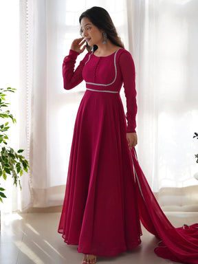 Glamorous Pink Georgette Festival Wear Gown with Dupatta